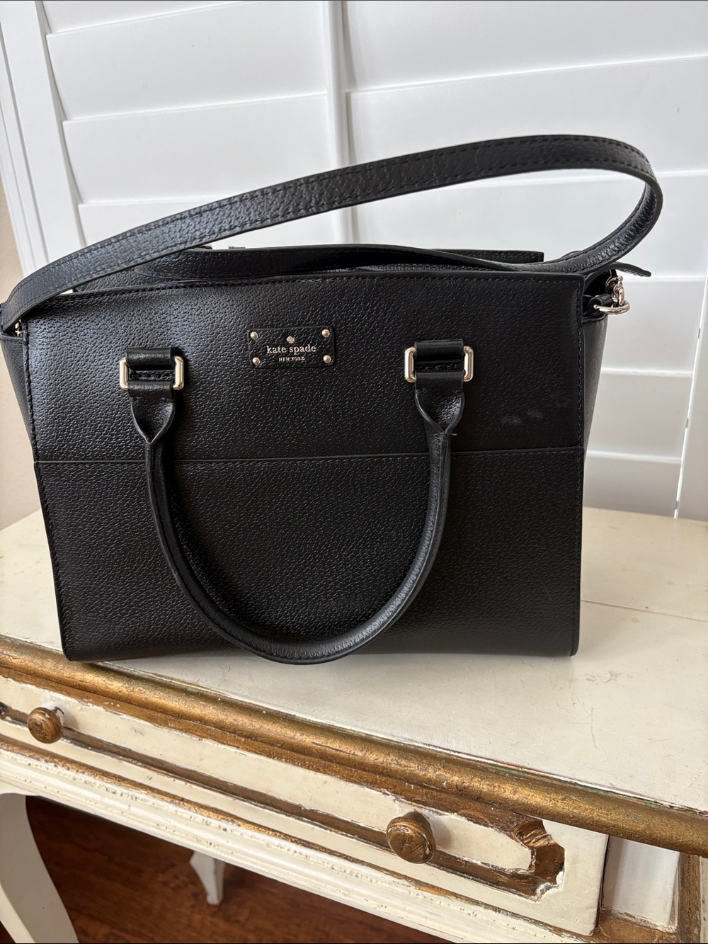 kate spade Black Pebbled Satchel with Top Handles and Shoulder Strap